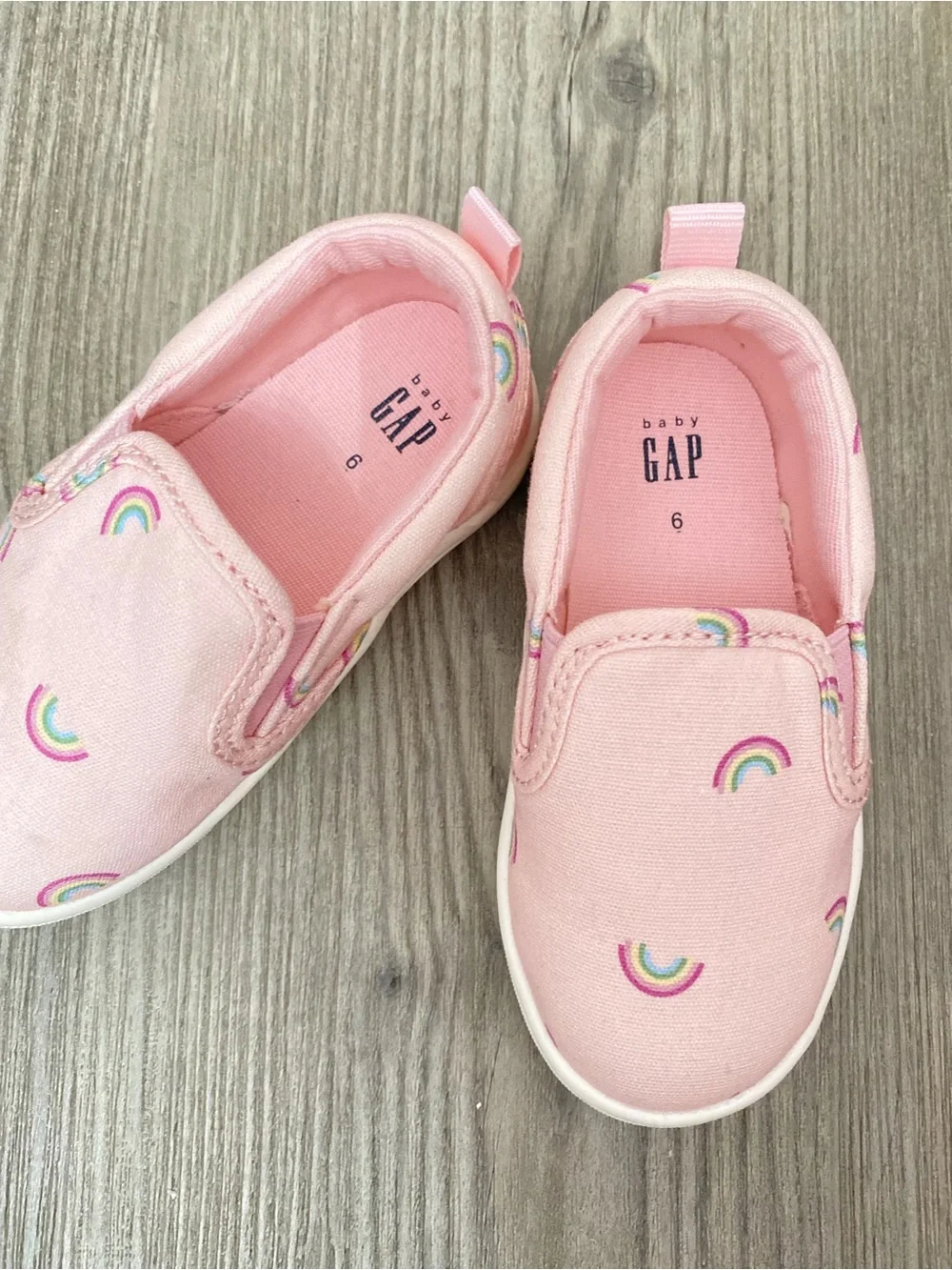 GAP Pink Canvas Slip-On Baby Shoes with Rainbow Print